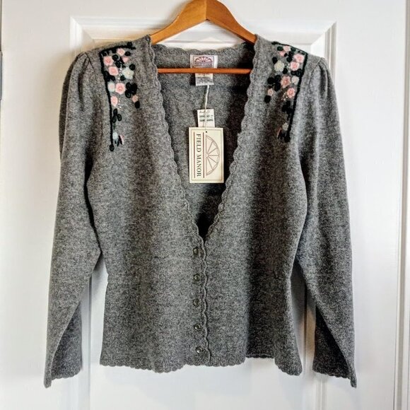 Vintage Field Manor Grey Embroidered Lambswool Cardigan - Picture 1 of 7